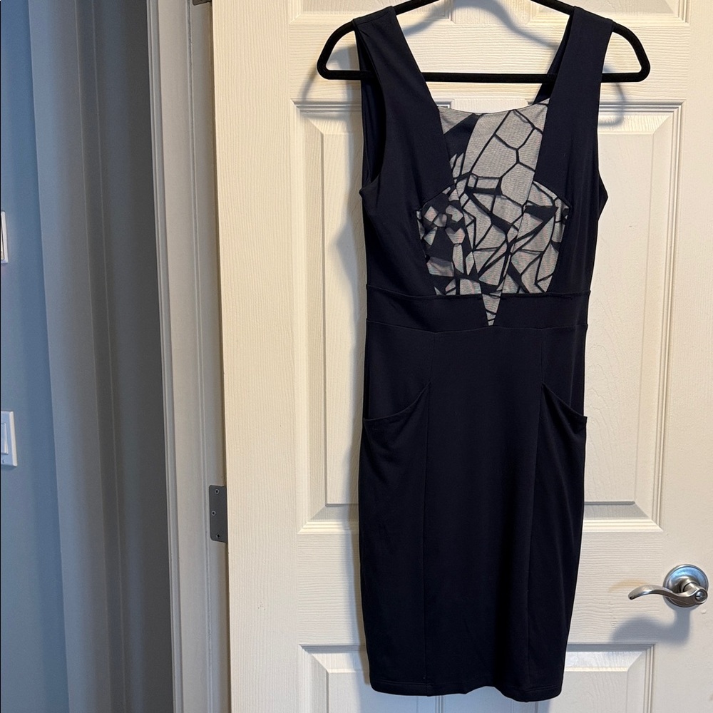 Chic Annie 50 Navy Blue and Gray Geometric Mini Dress